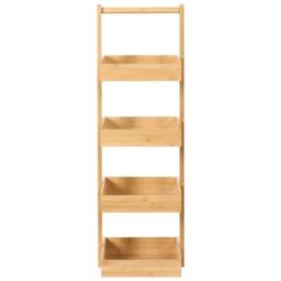 Wyld and Coco 4-Tier Bath Shelving Unit with Basket Design - Light Brown - thumbnail 3