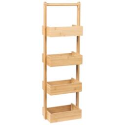Wyld and Coco 4-Tier Bath Shelving Unit with Basket Design - Light Brown - thumbnail 5