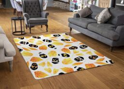 Benjamin Tate Design Autumn Leaves & Halloween Skulls Rug in Natural - Size: Large - thumbnail 2