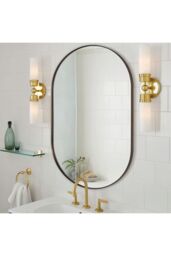 Living and Home 40 x 70 cm Oval Wall Mounted Mirror Black Metal Frame Bathroom Mirror - thumbnail 3