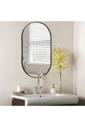 Living and Home 40 x 70 cm Oval Wall Mounted Mirror Black Metal Frame Bathroom Mirror - thumbnail 2