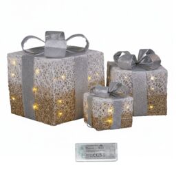 Samuel Alexander Set of 3 Battery Operated Gold Sparkly Christmas Gift Boxes with LEDs - thumbnail 8