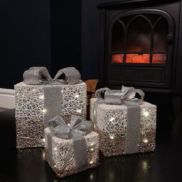 Samuel Alexander Set of 3 Battery Operated Gold Sparkly Christmas Gift Boxes with LEDs - thumbnail 3
