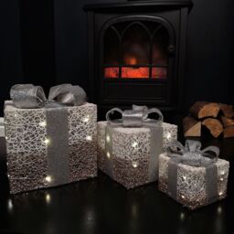 Samuel Alexander Set of 3 Battery Operated Gold Sparkly Christmas Gift Boxes with LEDs - thumbnail 2