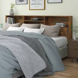 Berkfield Home Headboard Cabinet Smoked Oak 220x19x103.5 cm in Brown - thumbnail 2