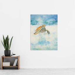 "Artery8 Sea Turtle Surf Watercolour Painting Surfing Over Foam Waves Bright Seascape Extra Large XL Unframed Wall Art Poster Print - Size: W24"" x H32""" - thumbnail 4