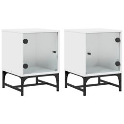 Berkfield Home Bedside Cabinets with Glass Doors 2 pcs White 35x37x50 cm - Size: 35 x 37 x 50 cm - thumbnail 2