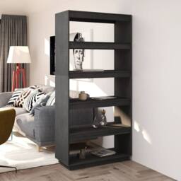 Berkfield Home Book Cabinet/Room Divider Grey 80x35x167 cm Solid Pinewood - Size: 80 x 35 x 167 cm - thumbnail 2