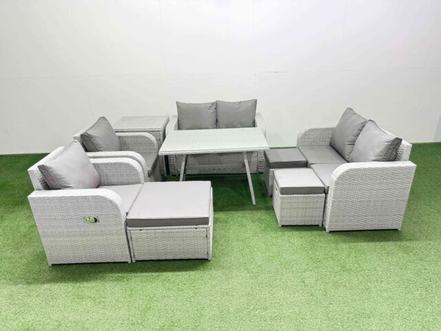 Fimous 9 Seater Rattan Garden Furniture Set Outdoor Love Sofa Sets in Light Grey - image 1