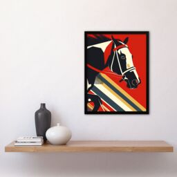 "Artery8 Racehorse Animal Racing Horse Bold Geometric Framed Art Print in Red - Size: W12"" x H16""" - thumbnail 4