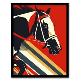 "Artery8 Racehorse Animal Racing Horse Bold Geometric Framed Art Print in Red - Size: W12"" x H16""" - thumbnail 1