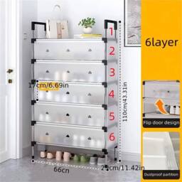 Havendro 6 Tier Cabinet Storage Organiser Shoe Rack Stand Holder in White - Size: 100 cm - thumbnail 3