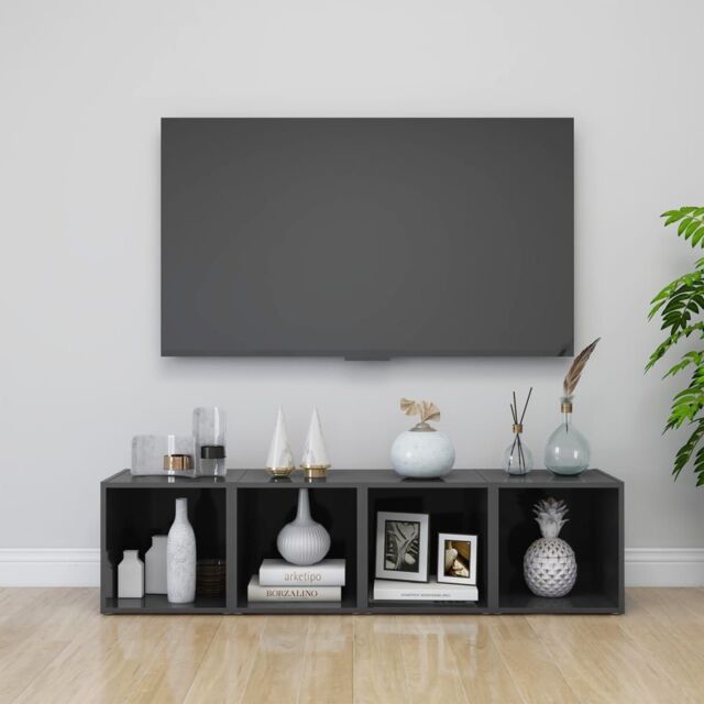 Berkfield Home TV Cabinets 4 pcs High Gloss Grey 37x35x37 cm Engineered Wood - Size: 37 x 35 x 37 cm - image 1