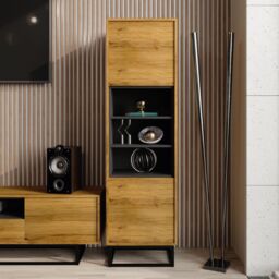 Creative Furniture Harmony Loft Display Cabinet 175cm - Loft-Inspired Storage with Rustic, Oak & Black Matt Doors in Brown