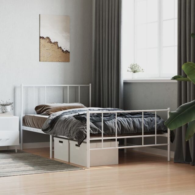 Berkfield Home Metal Bed Frame with Headboard & Footboard White 90x190 cm Single - image 1