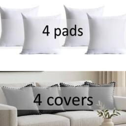 Luxury Living Set of 4 Velvet Cushions with Pom Trim with pads in Charcoal - Size: 43 cm x 43 cm - thumbnail 2