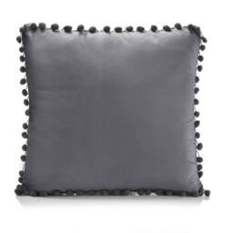 Luxury Living Set of 4 Velvet Cushions with Pom Trim with pads in Charcoal - Size: 43 cm x 43 cm - thumbnail 7