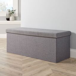 Home Source Folding Ottoman Chest Solid Sturdy Storage Bedding Box Trunk in Grey - Size: XL - thumbnail 1