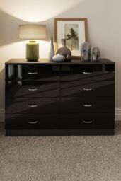 FWStyle Chilton Black Gloss 8 Drawer Chest (H) 77cm (W) 114cm (D) 40cm - thumbnail 2