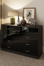FWStyle Chilton Black Gloss 8 Drawer Chest (H) 77cm (W) 114cm (D) 40cm - thumbnail 1