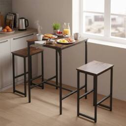 EONLION 3pcs Set Breakfast Bar Table & Stools Kitchen in Brown - Size: 100 cm - thumbnail 1