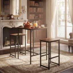 EONLION 3pcs Set Breakfast Bar Table & Stools Kitchen in Brown - Size: 100 cm - thumbnail 4