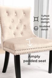 Neo Set of Two Studded Velvet Dining Chair with Ring Knocker Detail in Natural - thumbnail 3
