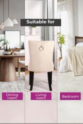 Neo Set of Two Studded Velvet Dining Chair with Ring Knocker Detail in Natural - thumbnail 2