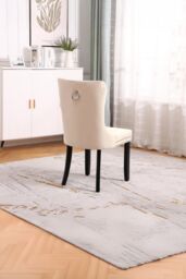 Neo Set of Two Studded Velvet Dining Chair with Ring Knocker Detail in Natural - thumbnail 4
