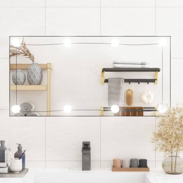 Berkfield Home Wall Mirror with LED Lights 40x80 cm Glass Rectangle in Silver - image 1