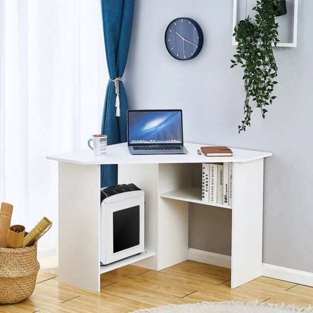 EONLION Small Corner Computer Desk with Shelf in White - image 1
