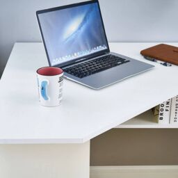 EONLION Small Corner Computer Desk with Shelf in White - thumbnail 3