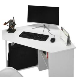 EONLION Small Corner Computer Desk with Shelf in White - thumbnail 2