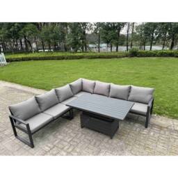 Fimous Aluminum 6 Piece 7-Seater L-Shaped Set with Lifting Table in Dark Grey - thumbnail 1
