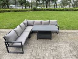 Fimous Aluminum 6 Piece 7-Seater L-Shaped Set with Lifting Table in Dark Grey - thumbnail 2