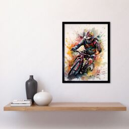 "Artery8 Wall Art Print Mountain Biker Action Shot Paint Splat Portrait Art Framed in Black - Size: W12"" x H16""" - thumbnail 2
