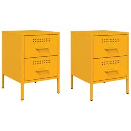 Berkfield Home Bedside Cabinets 2 pcs Mustard Yellow 36x39x50.5 cm Steel - thumbnail 2