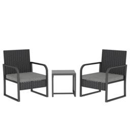 OUTSUNNY Rattan Bistro Set, 3 Piece Garden Furniture Set Cushions, Black - thumbnail 2