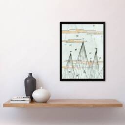 Artery8 Shin Bijutsukai Framed Wall Art Print Skyscape With Birds Flying in Blue - Size: A4 - thumbnail 2