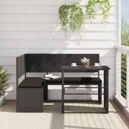 Berkfield Home Garden Sofa with Table & Cushions L-Shaped Black Poly Rattan - thumbnail 1
