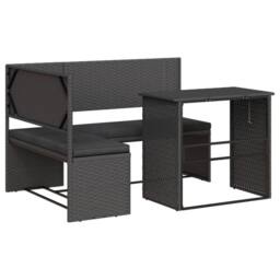 Berkfield Home Garden Sofa with Table & Cushions L-Shaped Black Poly Rattan - thumbnail 2