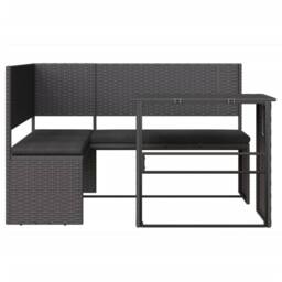 Berkfield Home Garden Sofa with Table & Cushions L-Shaped Black Poly Rattan - thumbnail 3