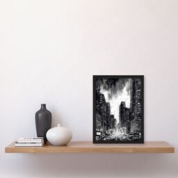 Artery8 Downtown Chicago Ink Sketch Cityscape Pen & Ink Charcoal Dark Moody Artwork Framed Wall Art Print A4 in Black - thumbnail 4