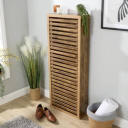 Home Source Luna Compact Shoe Storage Cabinet Rack Stand Cupboard 3 Slatted Doors in Brown - thumbnail 5