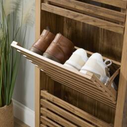 Home Source Luna Compact Shoe Storage Cabinet Rack Stand Cupboard 3 Slatted Doors in Brown - thumbnail 4
