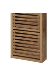 Home Source Luna Compact Shoe Storage Cabinet Rack Stand Cupboard 3 Slatted Doors in Brown - thumbnail 3
