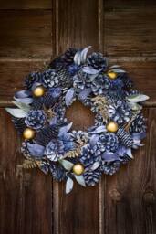 Dibor Vintage Moonlight Festive Decor Front Door Christmas Wreath 35cm in Blue