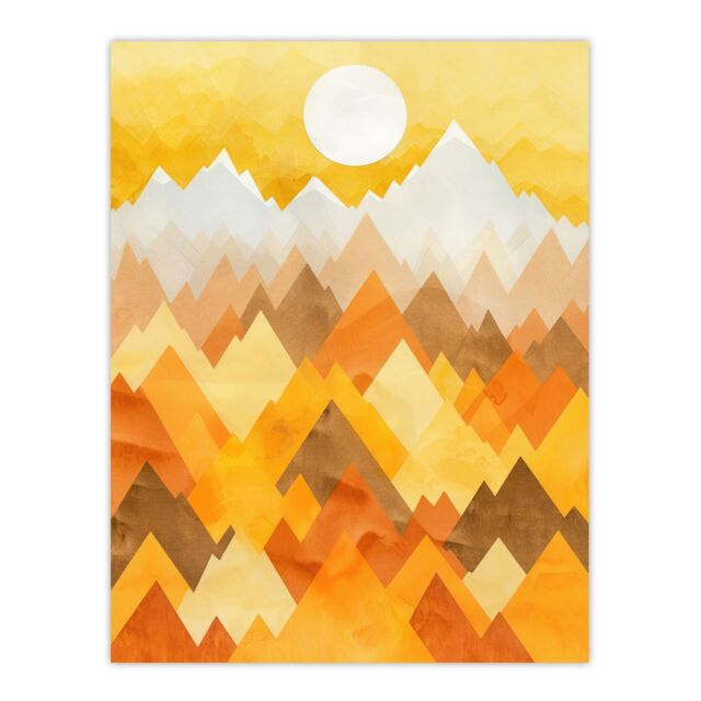 "Artery8 Sunrise Over Himalayan Mountain Range Geometric Wall Art Print in Mustard - Size: W24"" x H32""" - image 1