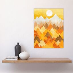 "Artery8 Sunrise Over Himalayan Mountain Range Geometric Wall Art Print in Mustard - Size: W24"" x H32""" - thumbnail 4