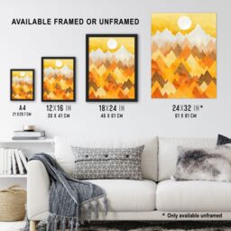 "Artery8 Sunrise Over Himalayan Mountain Range Geometric Wall Art Print in Mustard - Size: W24"" x H32""" - thumbnail 3
